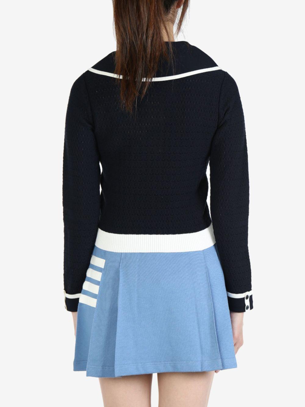 contrasting-trim pointelle-knit cotton cardigan Product Image