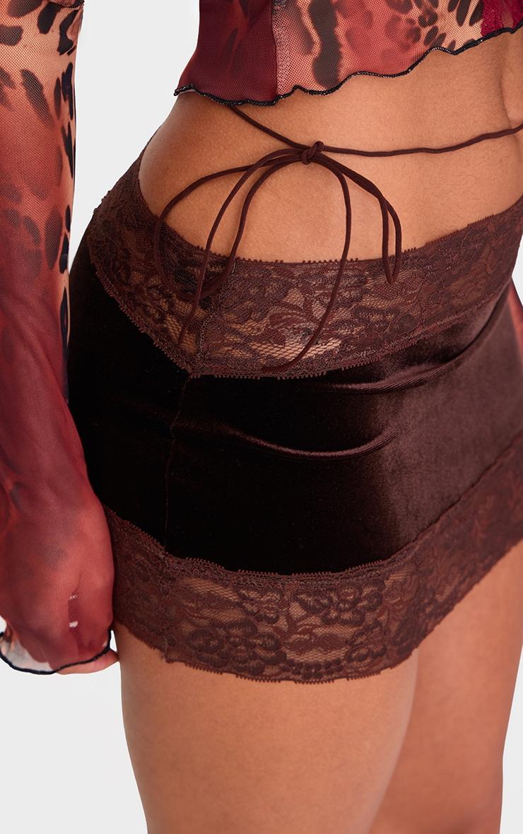 Chocolate Lace Trim Velvet Micro Skirt Product Image