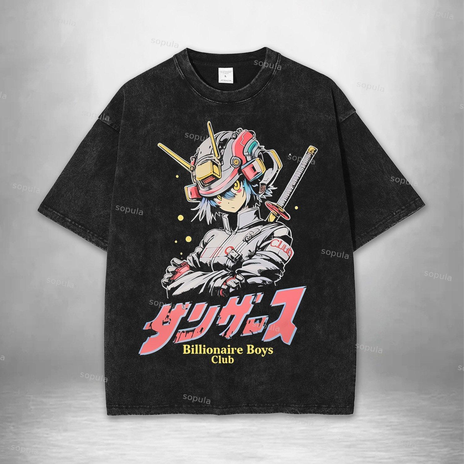 Japan Style Insect Bird Floral Print Acid Washed T-shirt Product Image