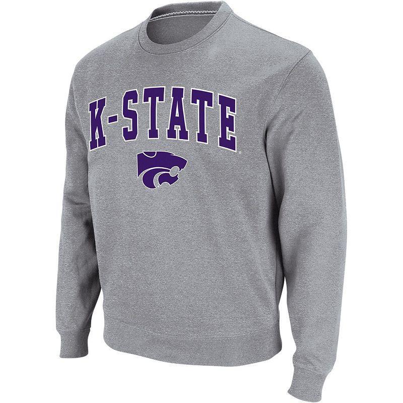 Men's Colosseum Heather Gray Kansas State Wildcats Arch & Logo Crew Neck Sweatshirt, Size: 2XL, Grey Product Image