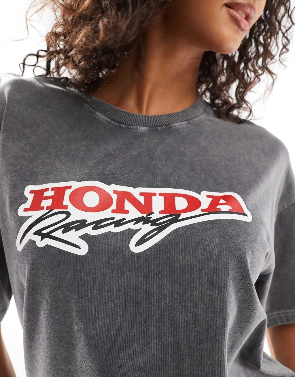 Daisy Street honda racing t-shirt in washed gray Product Image