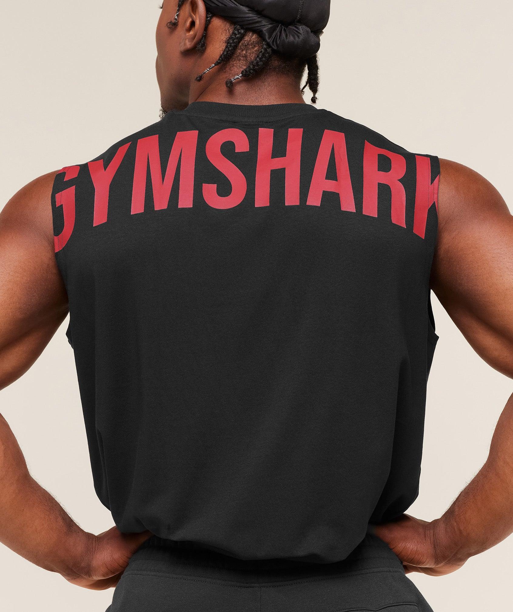 Gymshark Power Cut Off Tank - Black/Conditioning Red Male Product Image