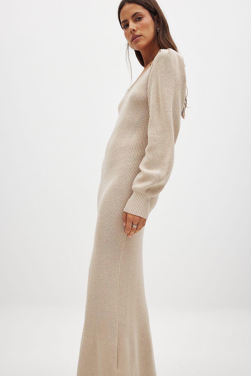 Knitted Scoop Neck Puff Sleeve Dress Product Image