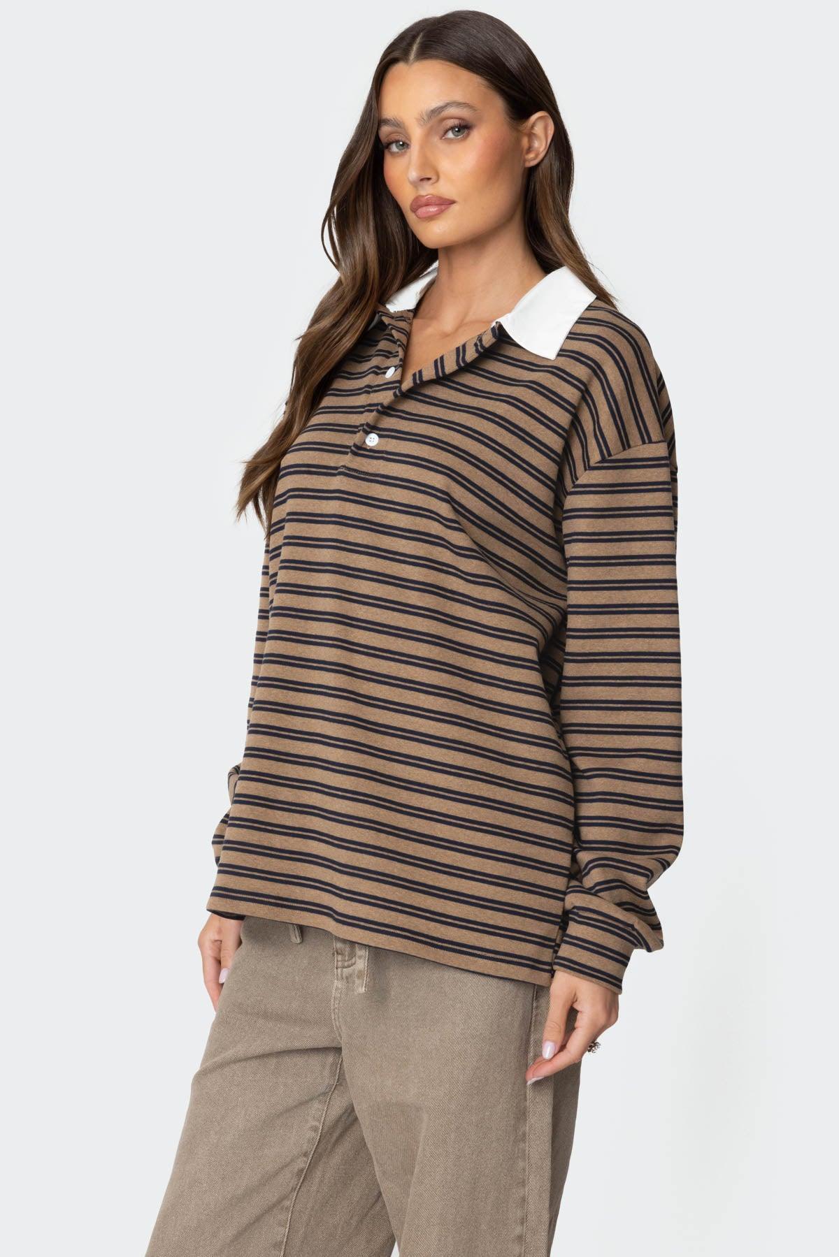 Stripey Oversized Collared Shirt Product Image