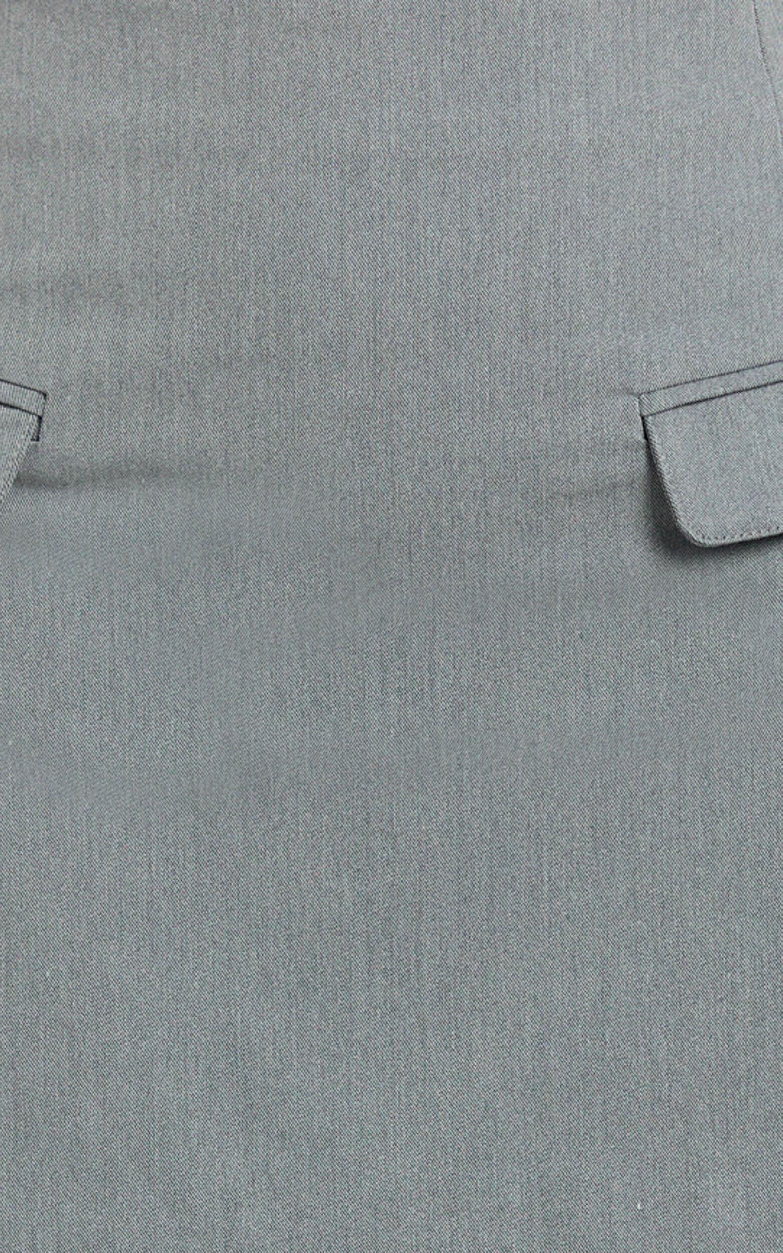 Lois Mini Skirt - Pocket Split Workwear Skirt in Grey Product Image