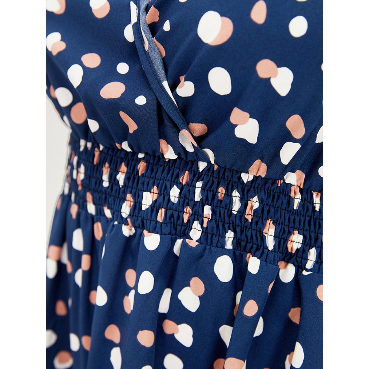 Plus Size Allover Print Pocket Wrap Flutter Cap Sleeve Dress DarkBlue Women Office Wrap V-neck Sleeveless Curvy Midi Dress BloomChic 18-20/2X Product Image