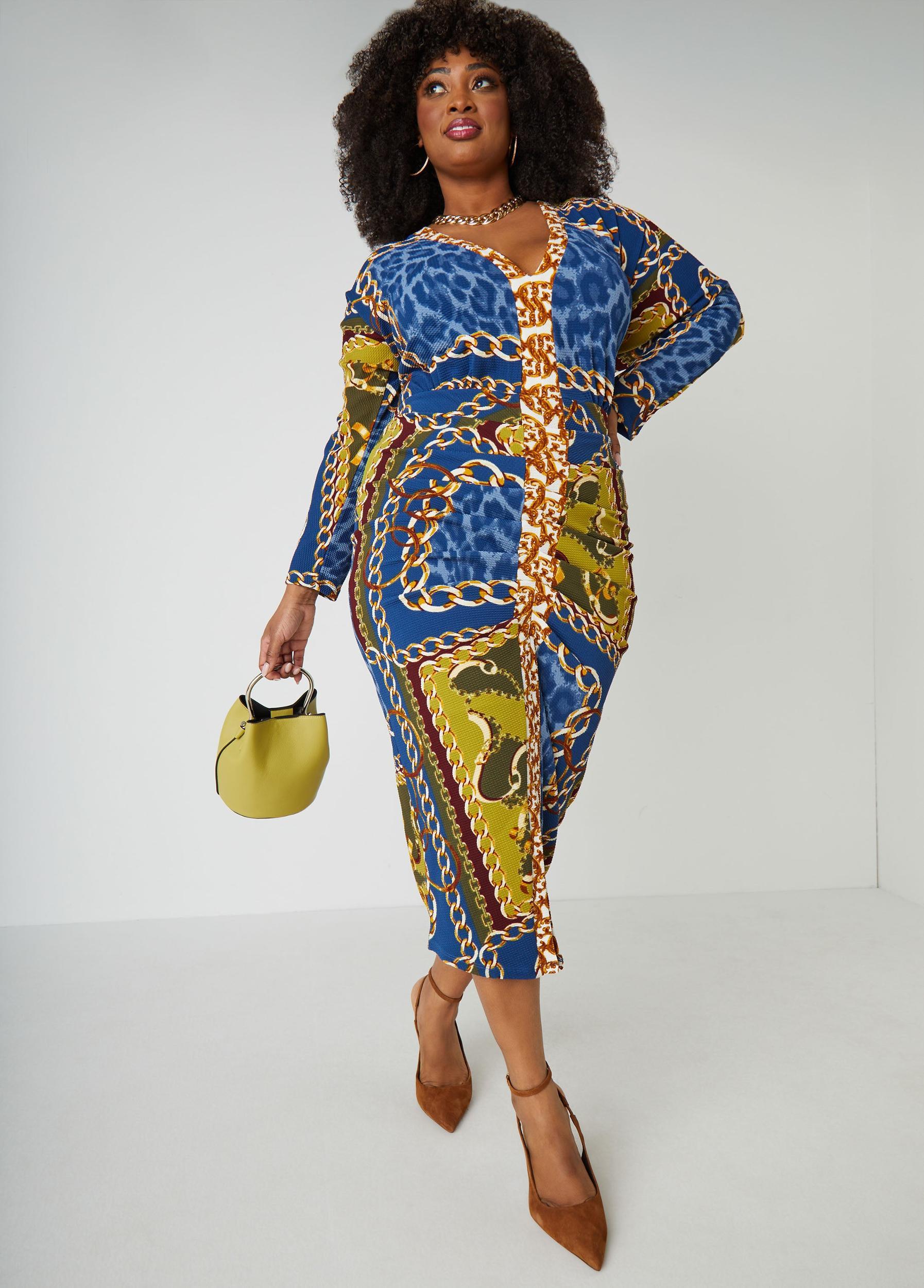 Chain Link V Neck Midi Dress Product Image