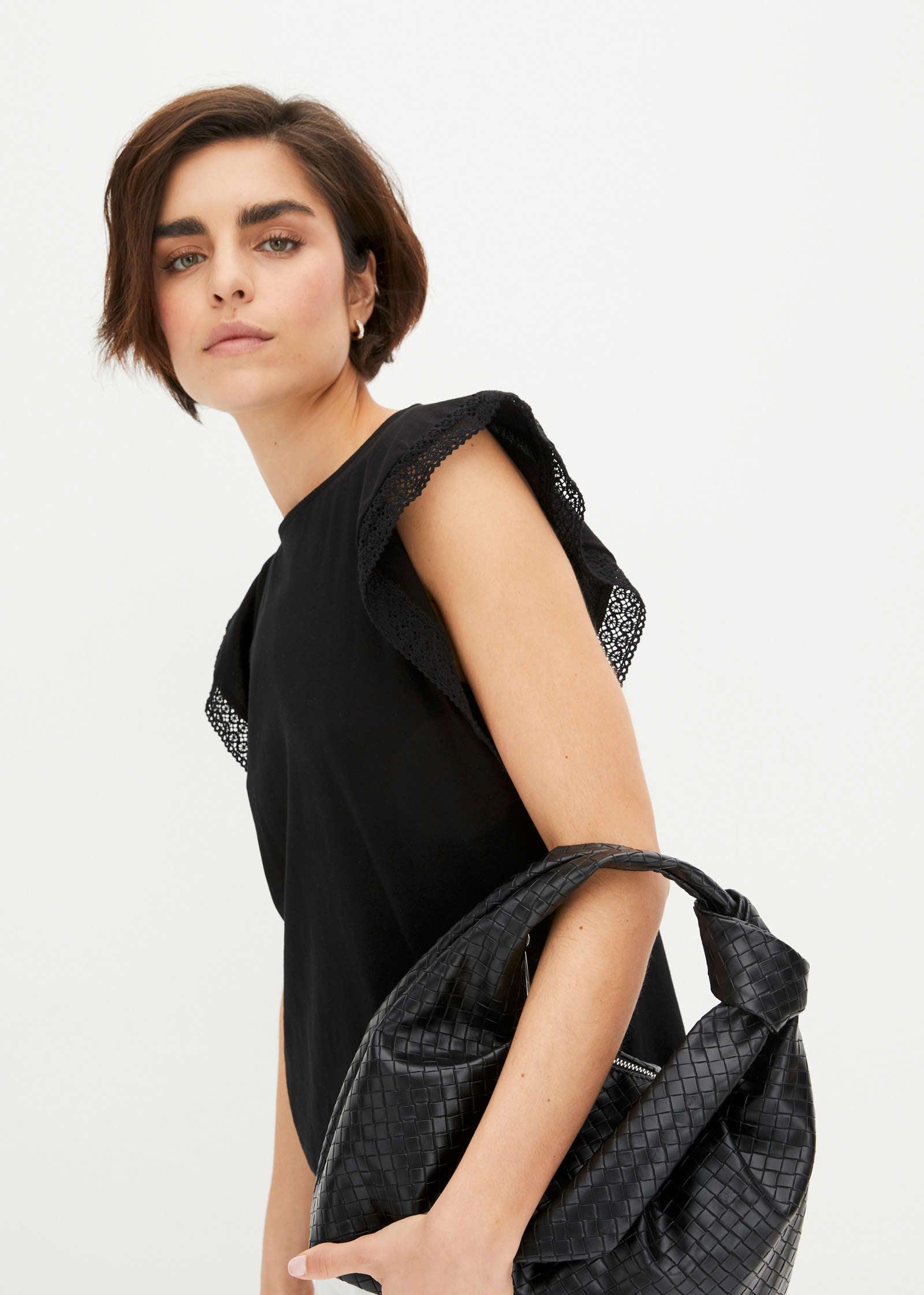 Lace Sleeve Top - Black Product Image