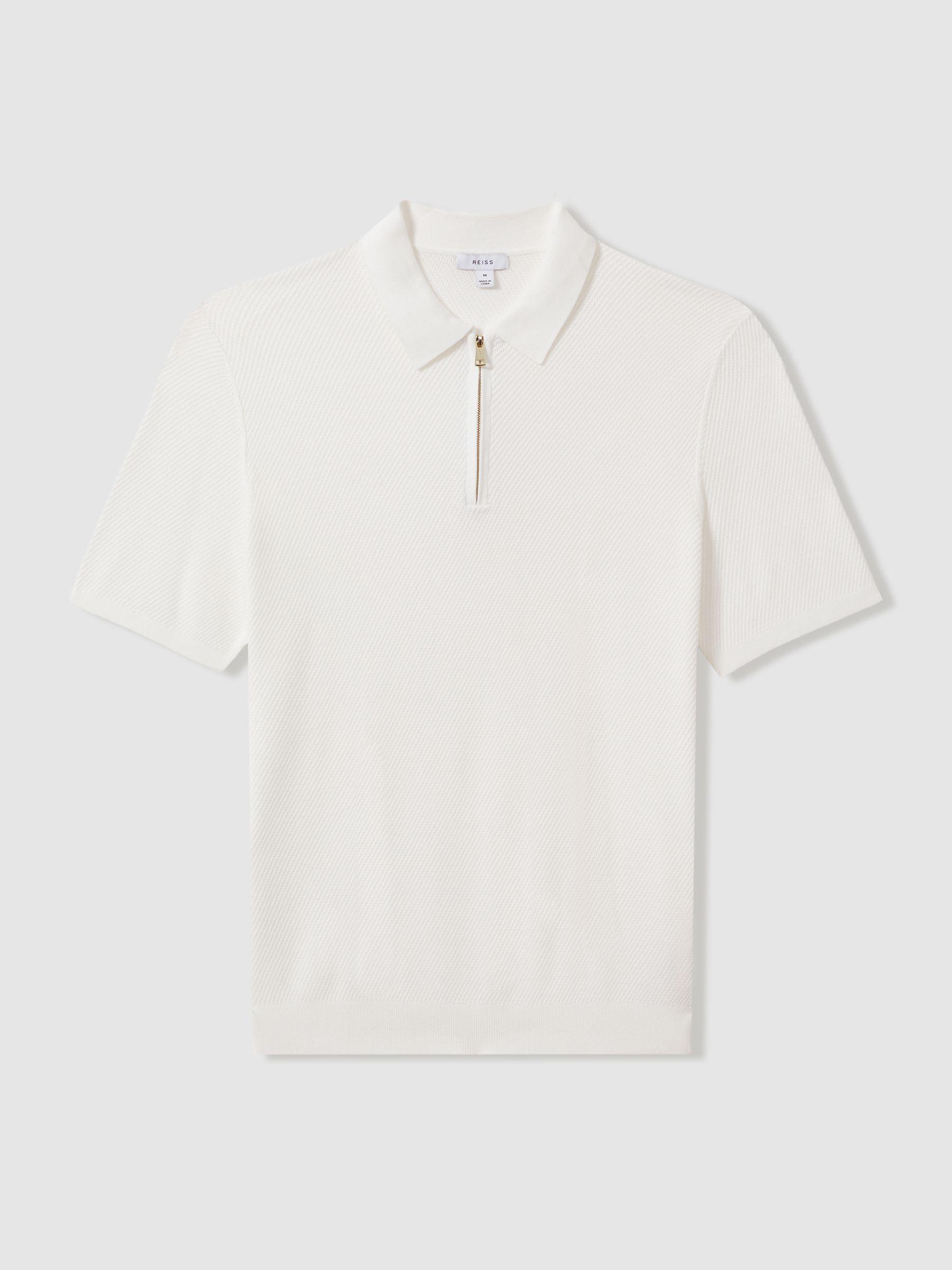 Textured Half-Zip Polo Shirt in White Product Image