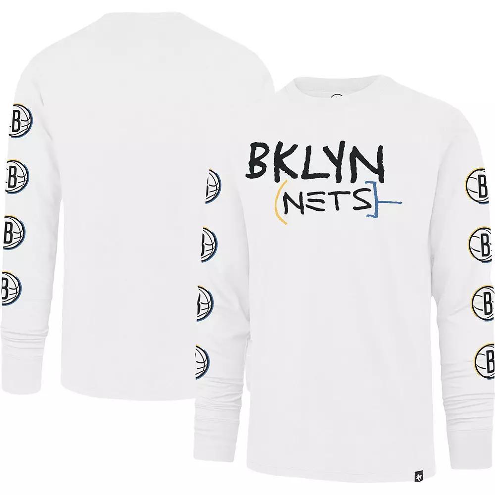 Men's '47 White Brooklyn Nets City Edition Downtown Franklin Long Sleeve T-Shirt, Size: Large Product Image