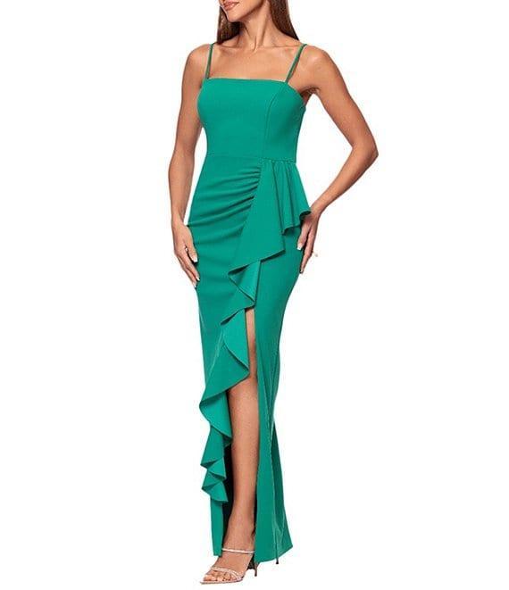 Xscape Scuba Petite Size Ruffle Front Scuba Crepe Dress Product Image