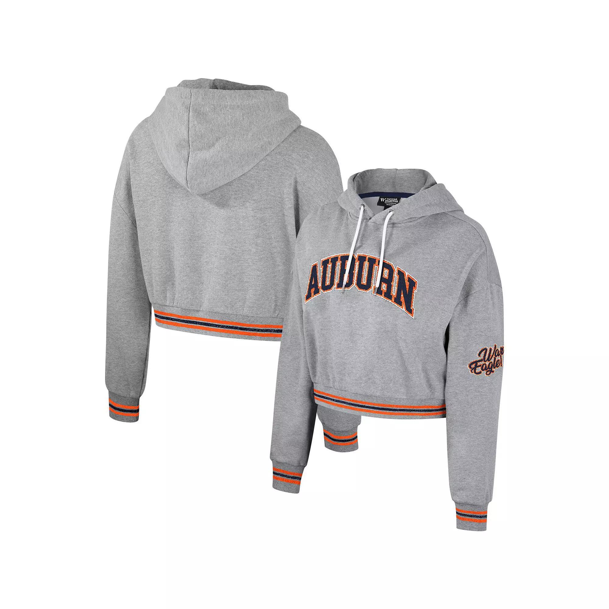 Women's The Wild Collective Heather Gray Auburn Tigers Cropped Shimmer Pullover Hoodie, Size: Large, Grey Product Image