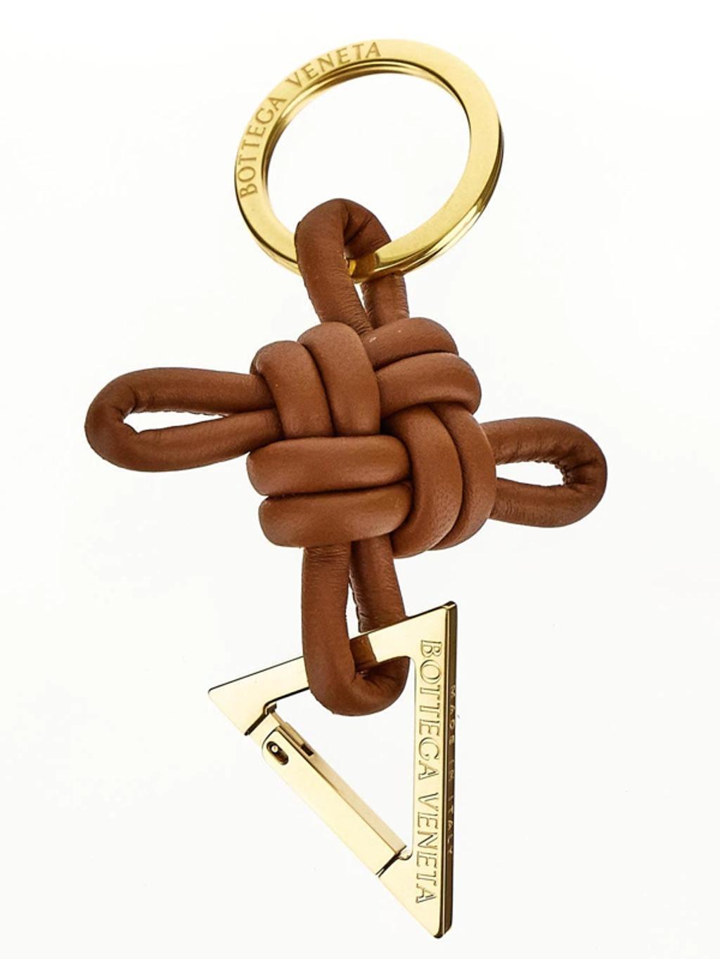 BOTTEGA VENETA Brown Triangle Keychain In 2650 Wood Gold Product Image