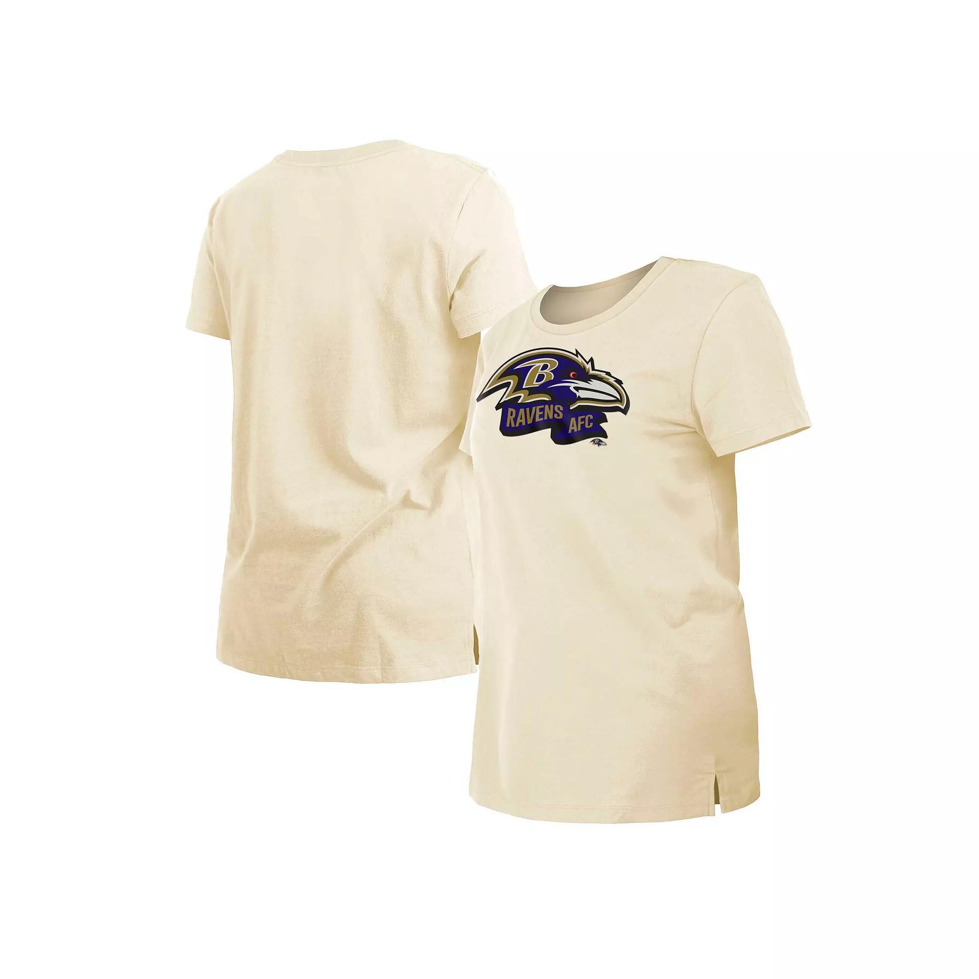 Women's New Era Cream Baltimore Ravens Chrome Sideline T-Shirt, Size: XL, Beige Product Image