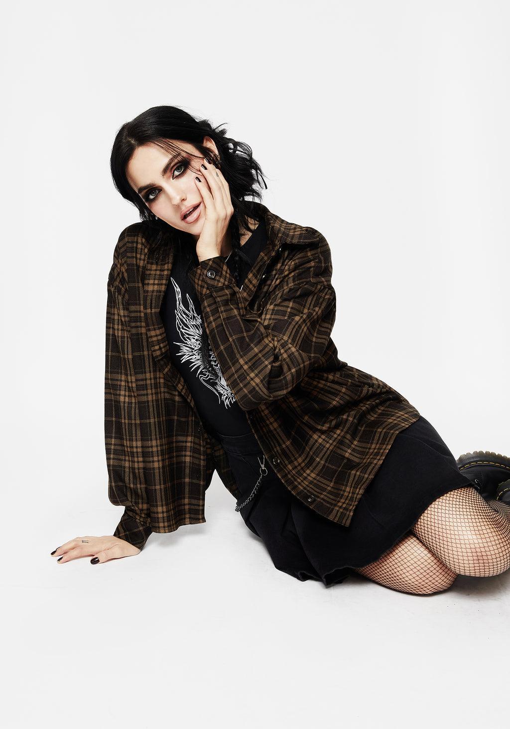 Vetula Embroidered Oversized Check Shirt Product Image