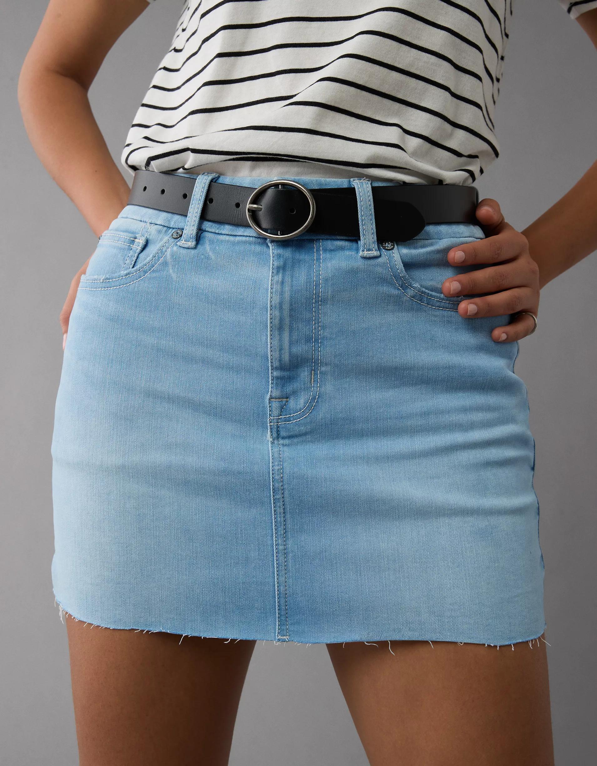 AE Next Level Curvy High-Waisted Denim Mini Skirt Product Image