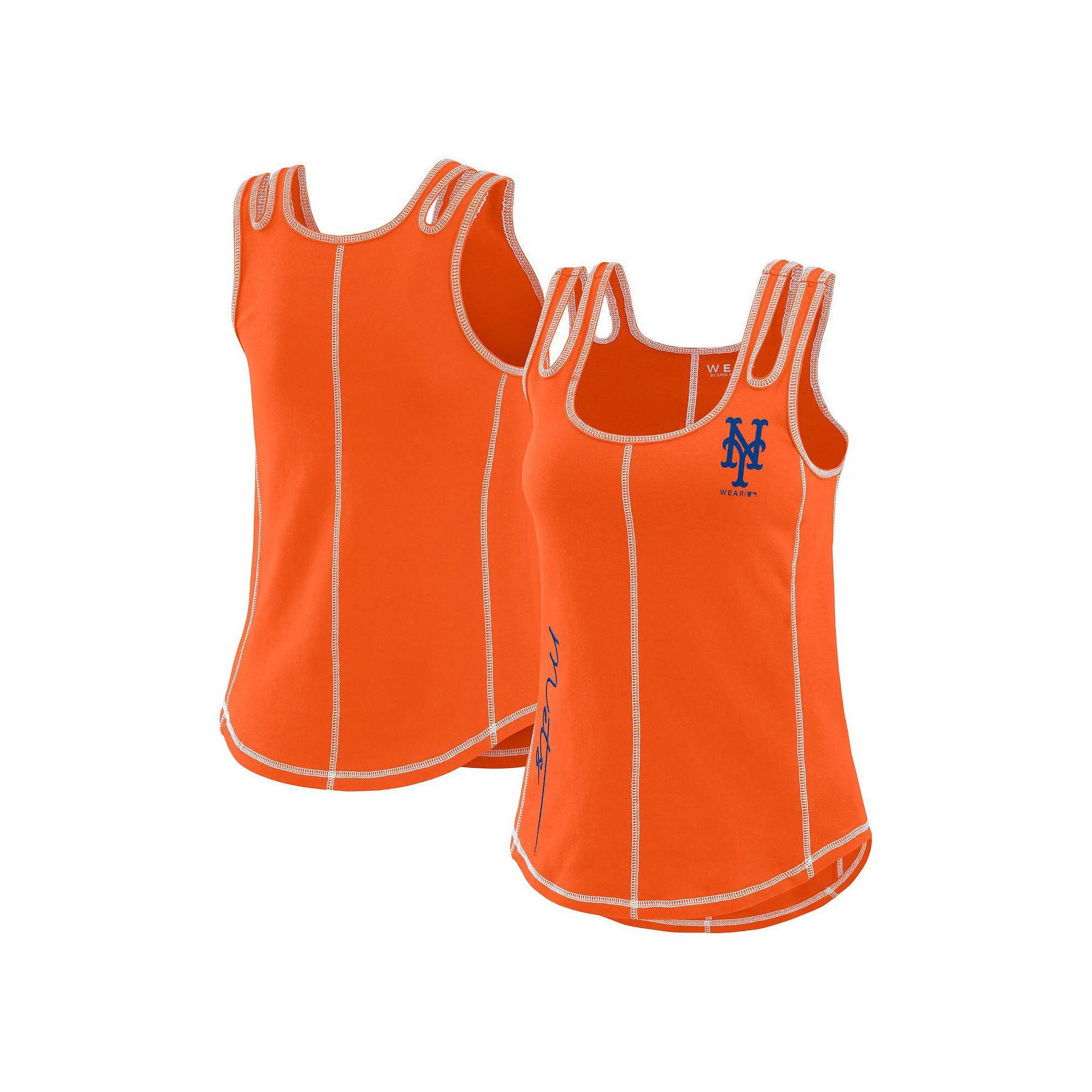 Women's WEAR by Erin Andrews Orange New York Mets Contrast Stitch Tank Top, Size: Small Product Image