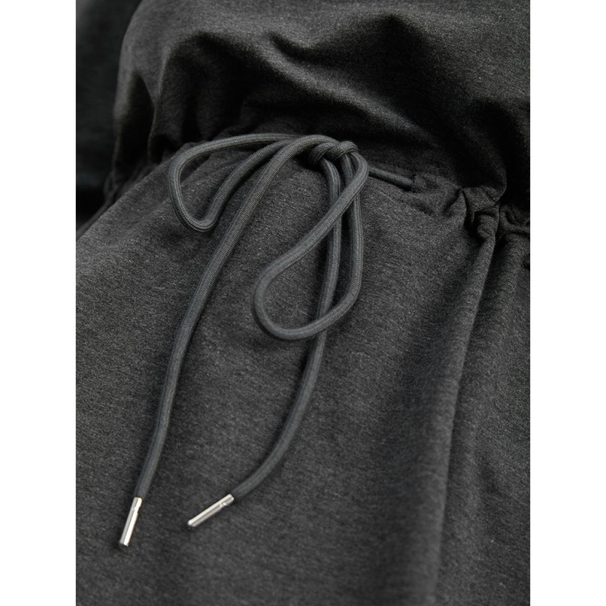Plus Size V Neck Plain Drawstring Knot Sweatshirt Women Gray Casual Plain V-neck Dailywear Sweatshirts BloomChic 14-16/1X Product Image