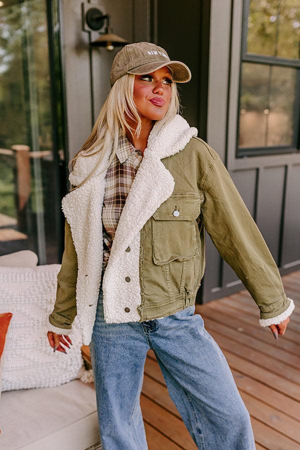 Layer Lover Sherpa Denim Jacket in Olive Product Image