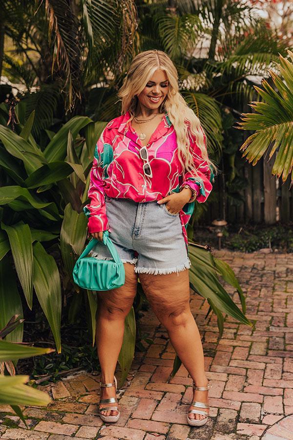 The Next Chapter Satin Button Up in Hot Pink Curves Product Image