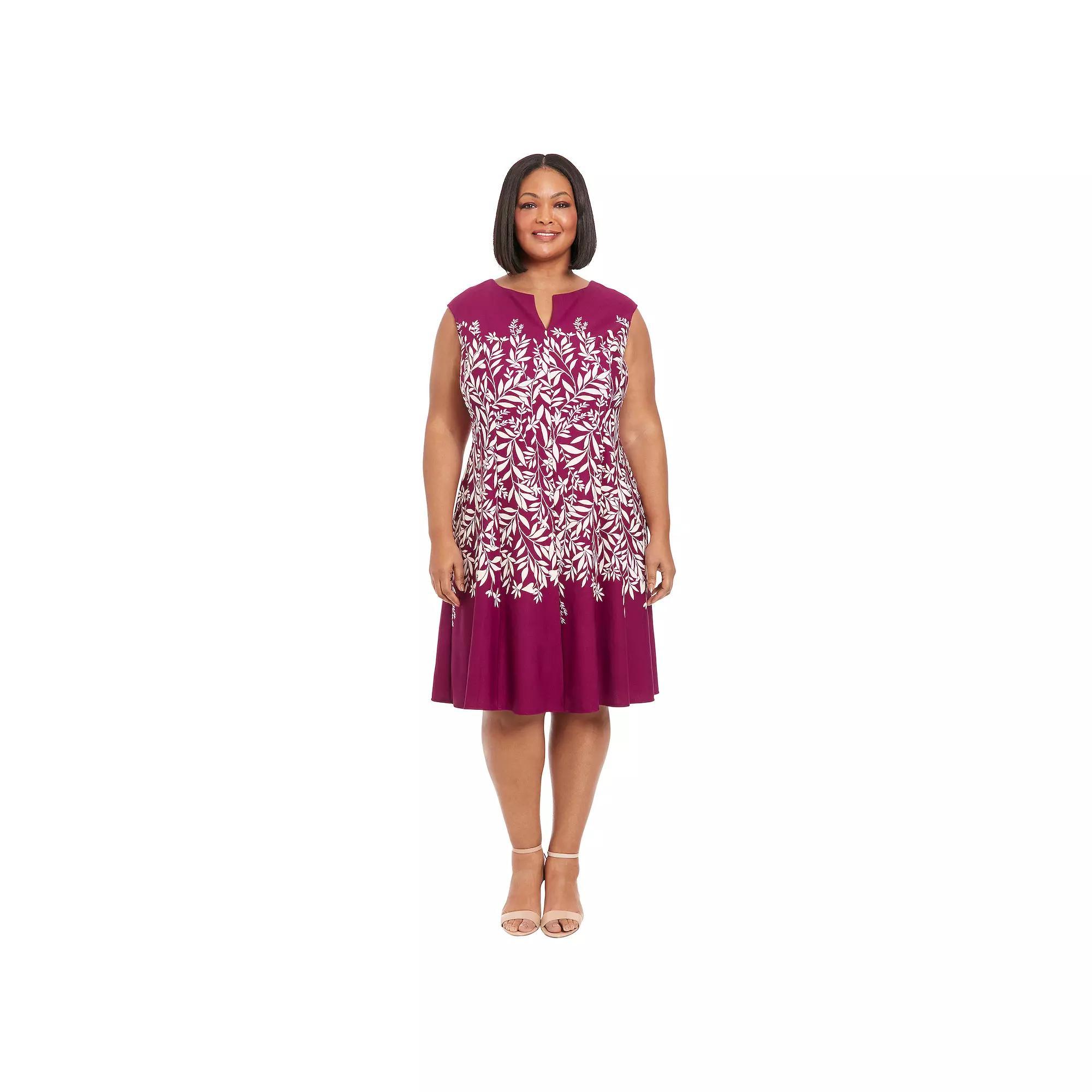 Plus Size London Times Split Neck Fit & Flare Dress, Womens Red Product Image