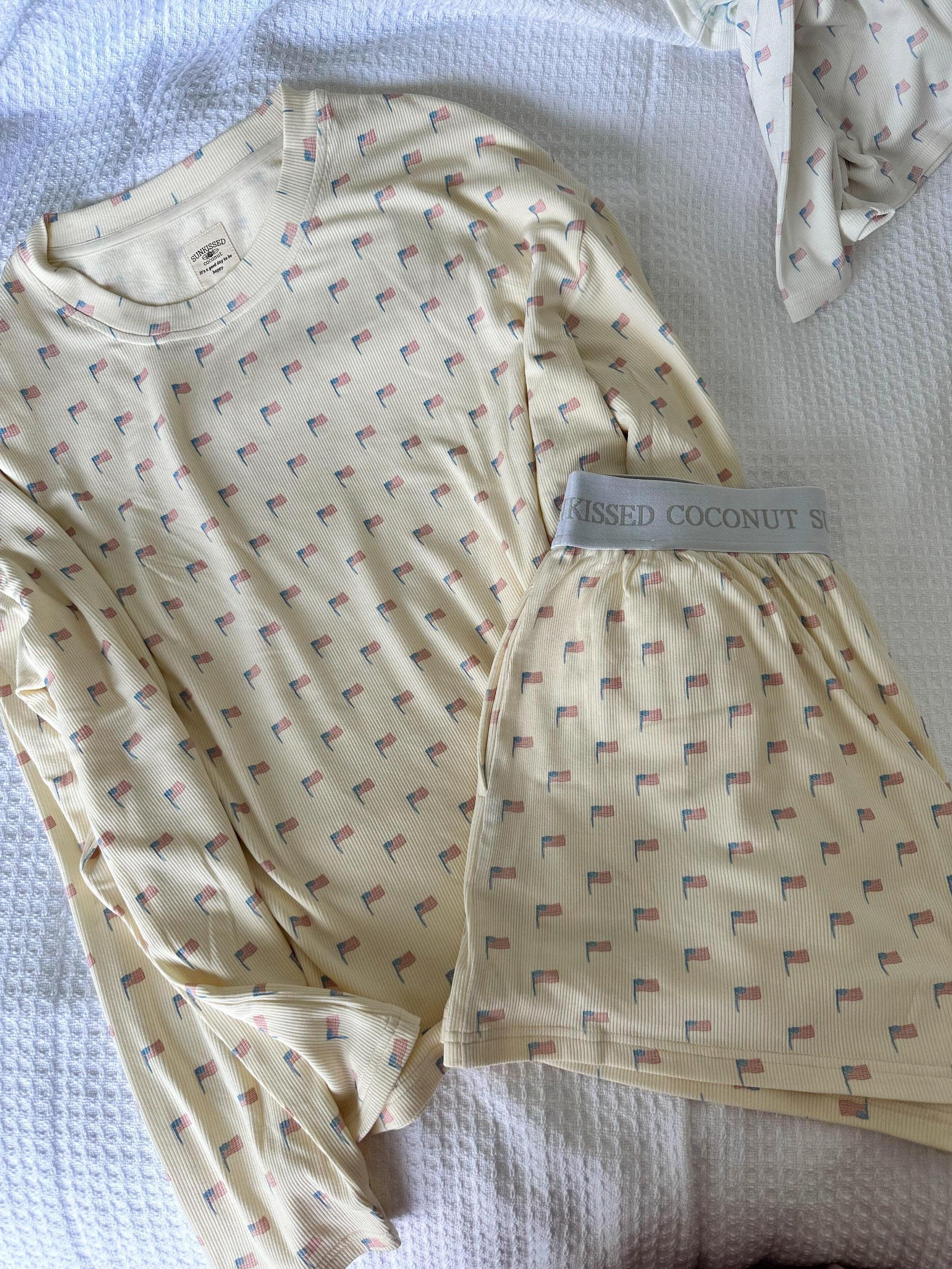 Pale Yellow American Flag Pajama Pattern Shorts Product Image