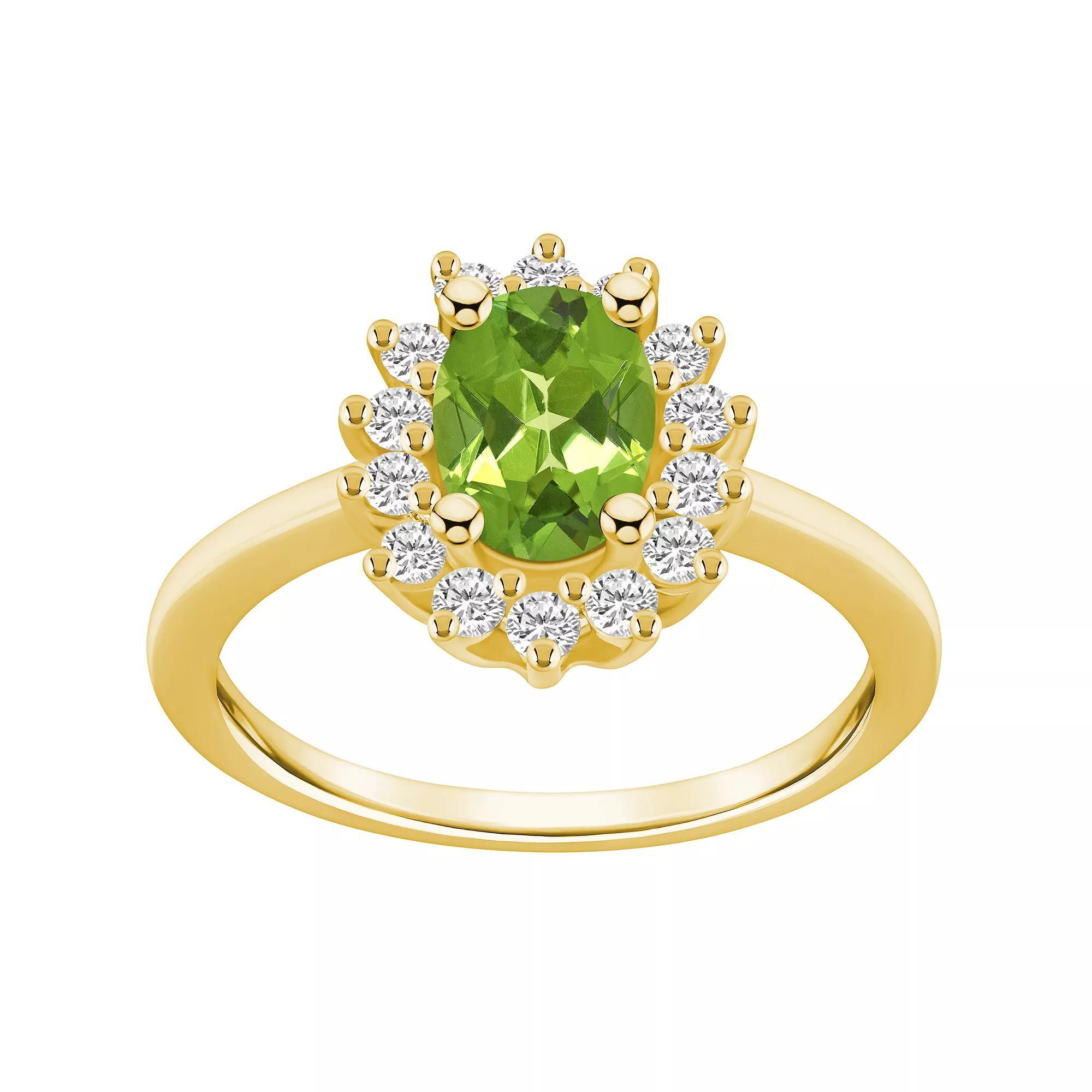 Alyson Layne 14k White Gold Oval Cut Peridot & 1/3 Carat T.W. Diamond Halo Ring, Women's, Size: 5, Green Product Image