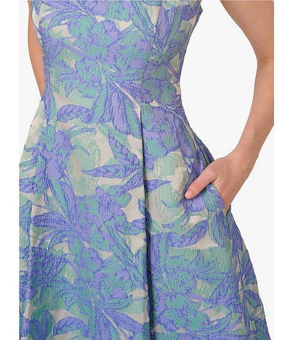 Adrianna Papell Split V Neck Sleeveless Jacquard Aline Dress Product Image