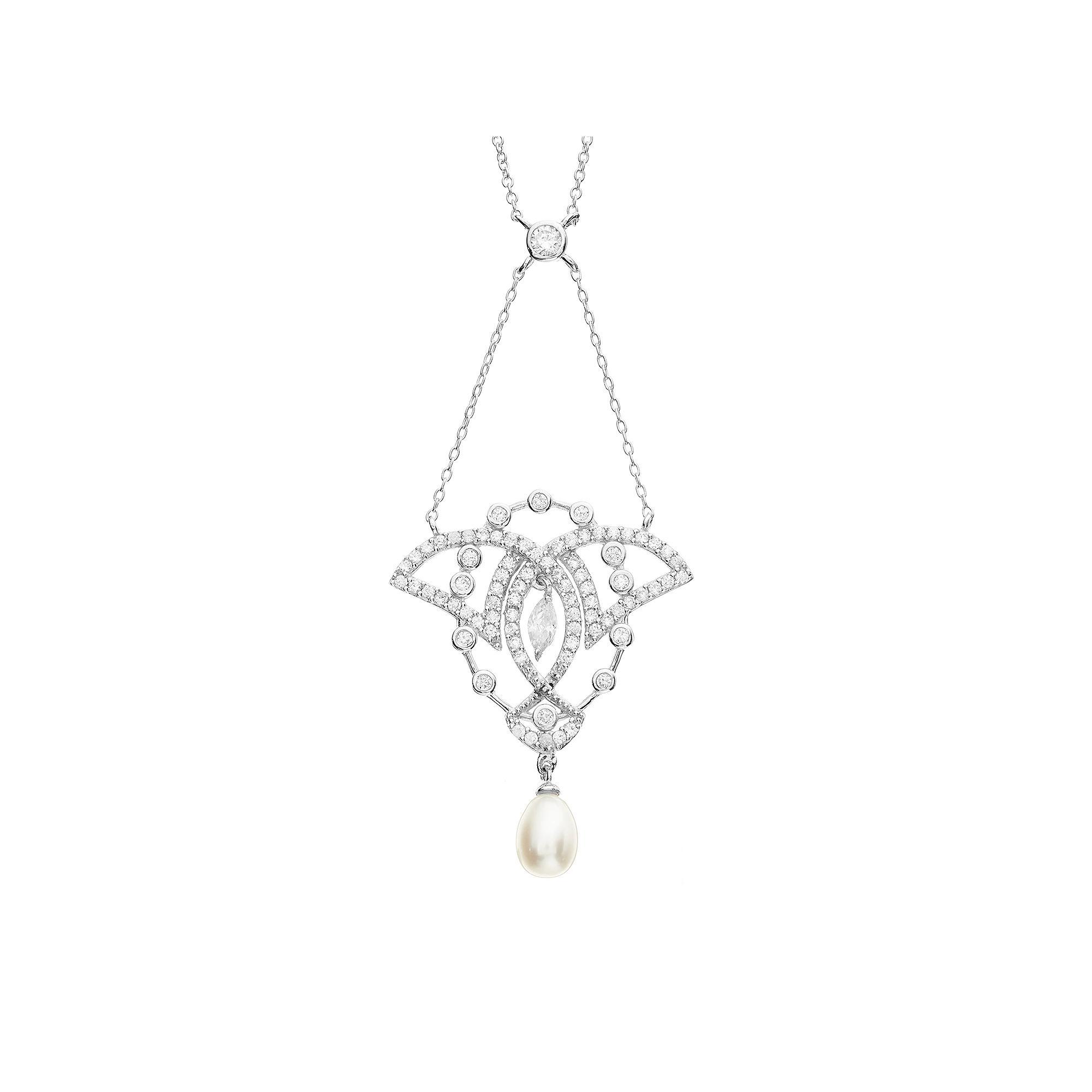 Sophie Miller Cubic Zirconia & Freshwater Cultured Pearl Sterling Silver Openwork Drop Necklace - 18.5 in., Womens White Product Image