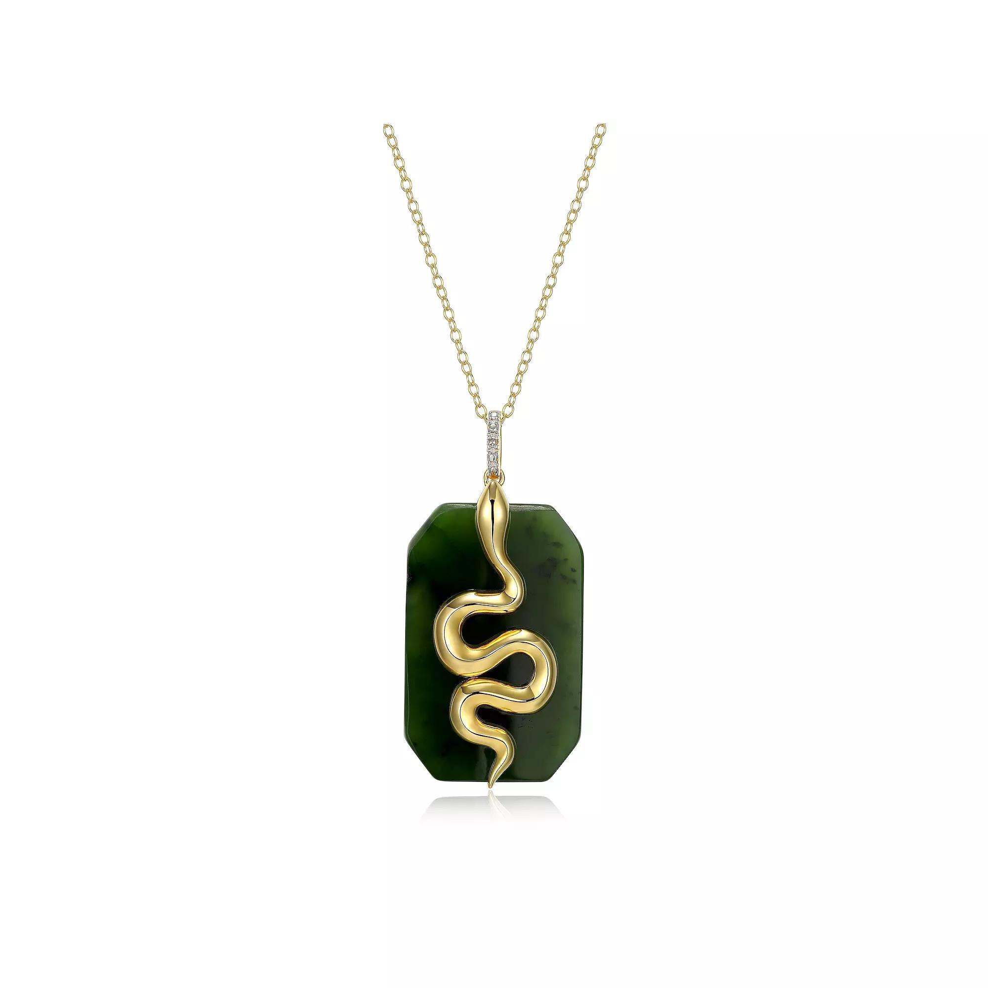 Dynasty Jade 18k Gold Over Silver Nephrite Jade & Diamond Accent Snake Pendant Necklace, Womens Gold Tone Product Image