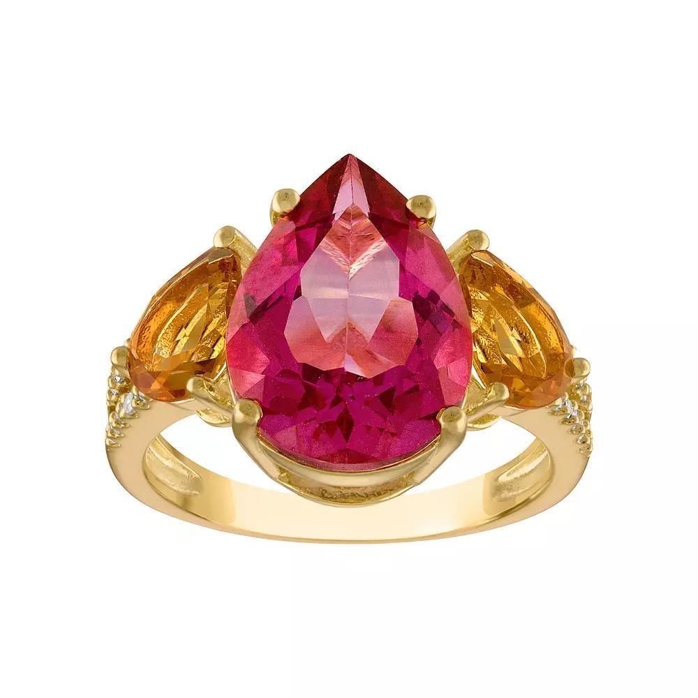 Tiara 14k Gold Over Silver Pink Topaz & Citrine 1/10 Carat T.W. Diamond Ring, Women's, Size: 9, Gold Tone Product Image