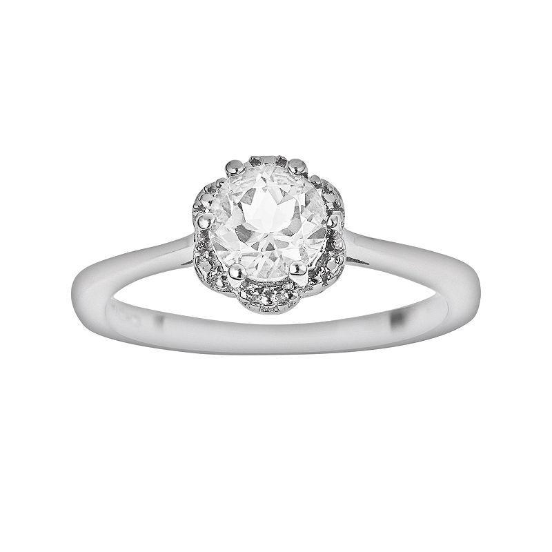 Celebration Gems Sterling Silver White Topaz Scalloped Frame Ring, Women's, Size: 9 Product Image