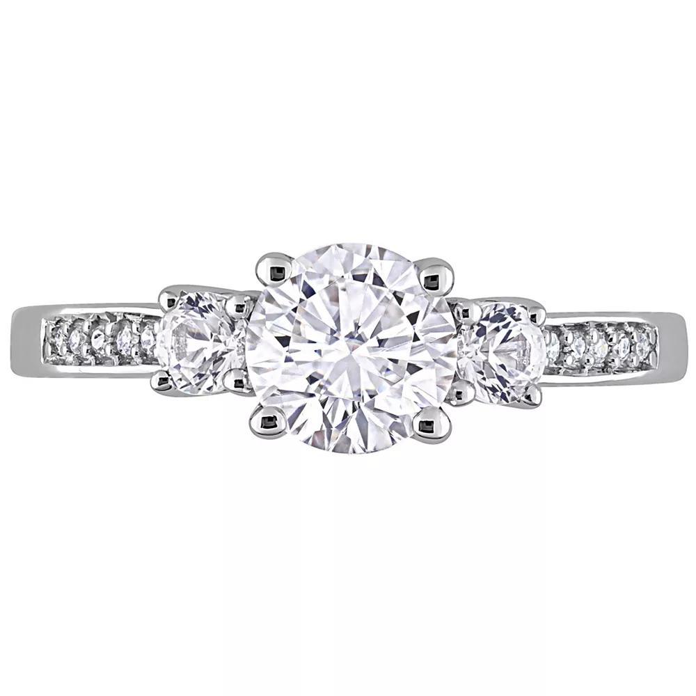 Stella Grace 10k White Gold Lab-Created White Sapphire & Diamond Accent 3-Stone Engagement Ring, Womens Product Image