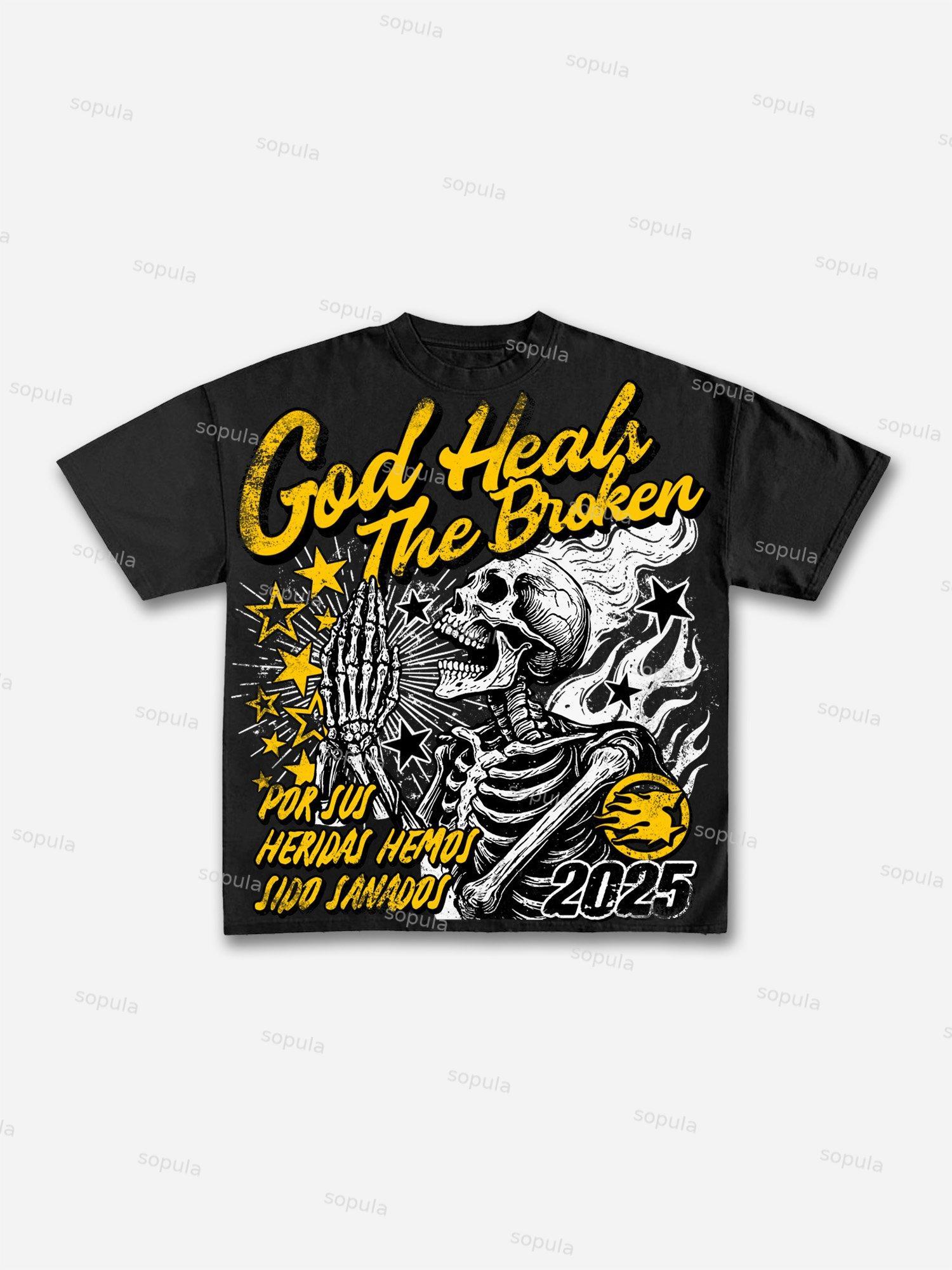 God Heals The Broken Vintage Graphic Cotton T-shirt Product Image