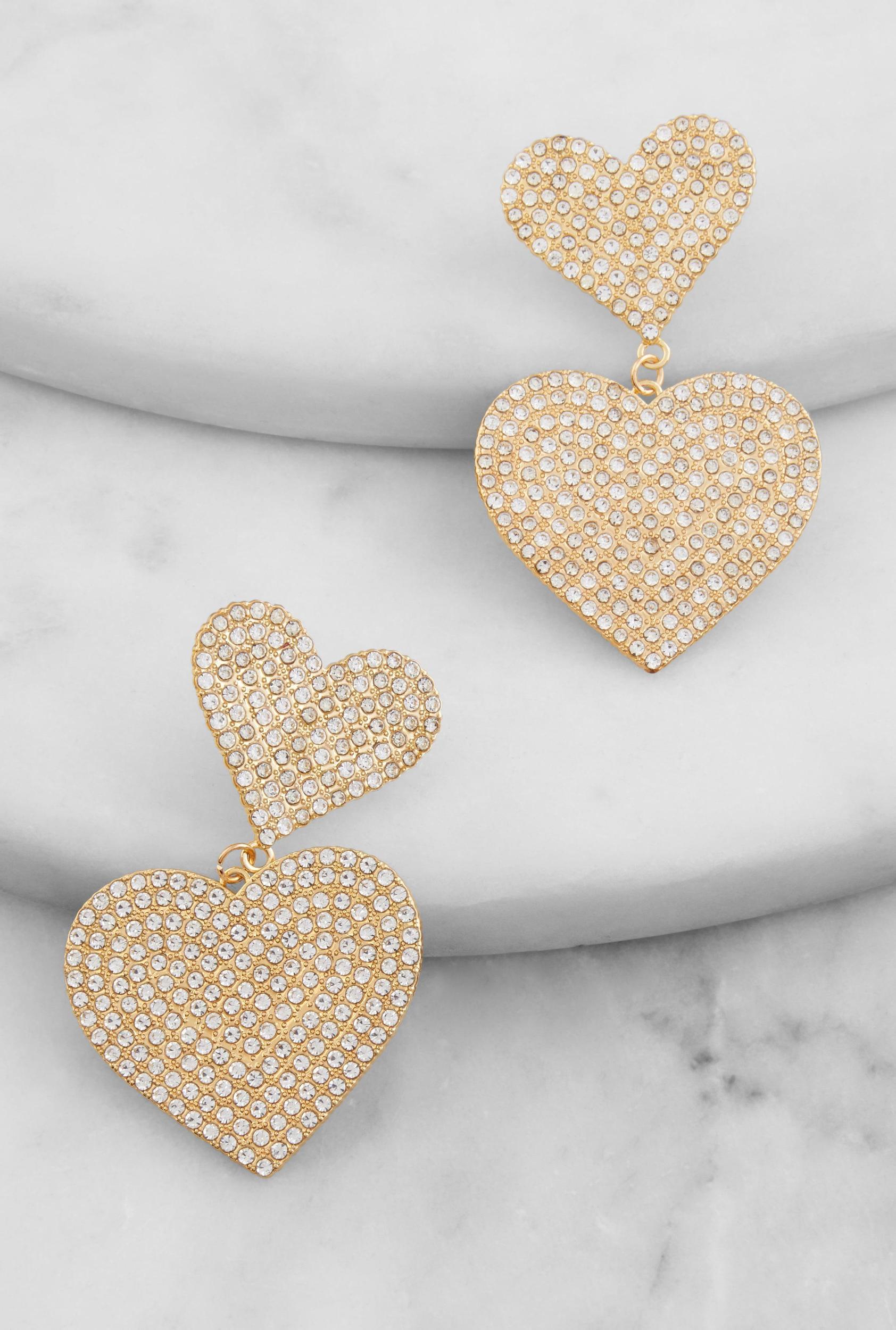 Womens Pave Rhinestone Heart Drop Earrings Product Image