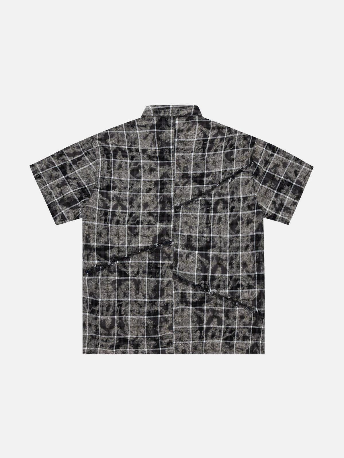Aelfric Eden Tie dye Plaid Patchwork Short Sleeve Shirt Product Image
