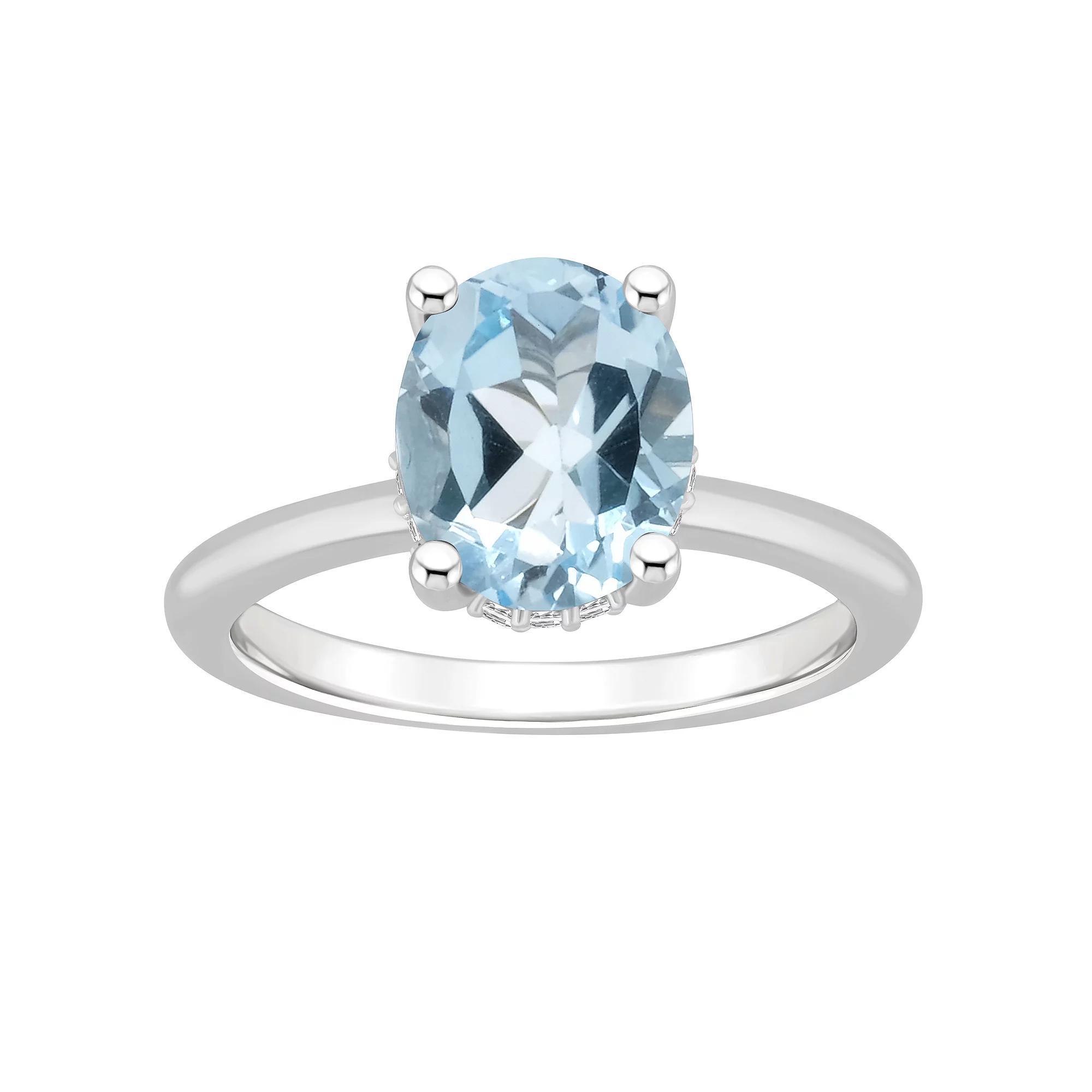 Alyson Layne Sterling Silver 10 mm x 8 mm Oval Gemstone & Diamond Accent Ring, Women's, Blue Topaz Product Image
