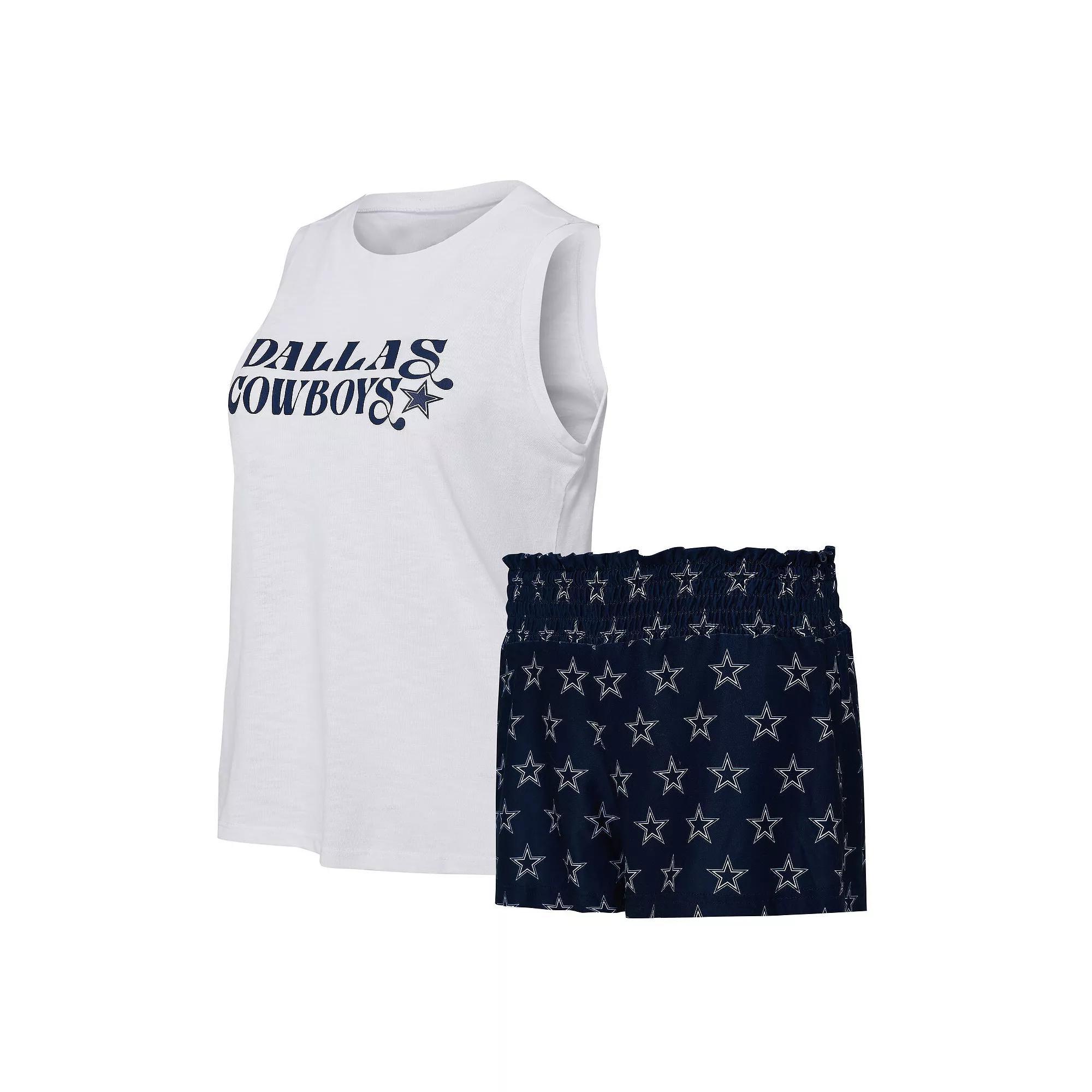 Women's Concepts Sport Navy/White Dallas Cowboys Gauge Tank Top & Shorts Sleep Set, Size: Large, Blue Product Image