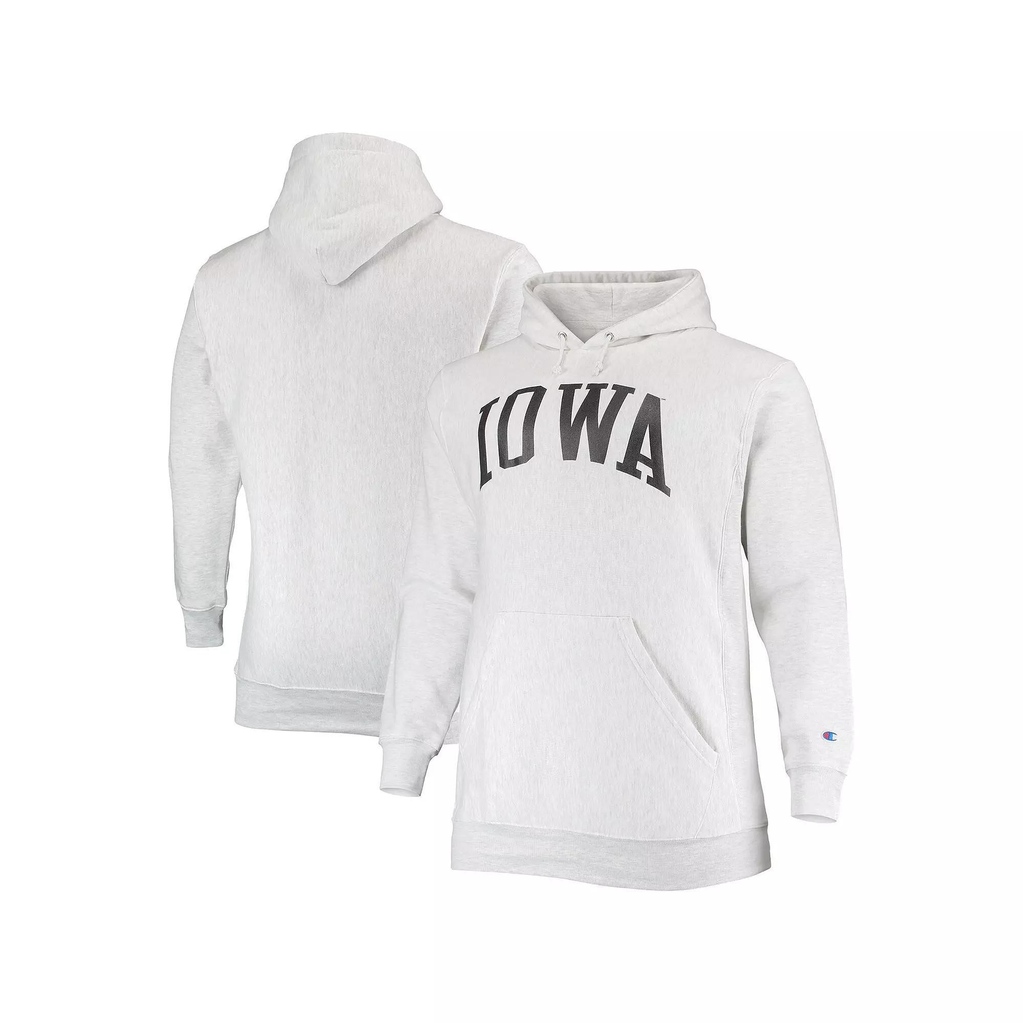 Mens Champion Heathered Gray Iowa Hawkeyes Big & Tall Reverse Weave Fleece Pullover Hoodie Sweatshirt Product Image