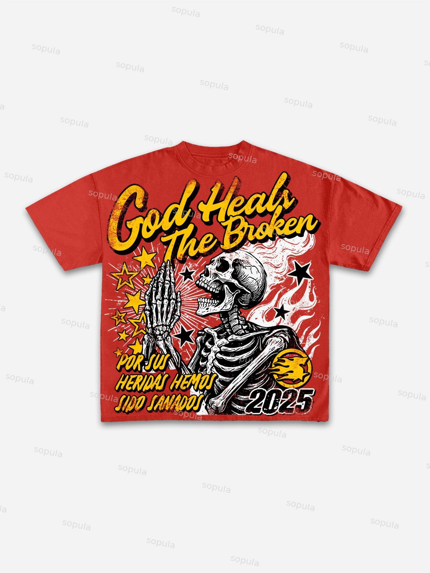 God Heals The Broken Vintage Graphic Cotton T-shirt Product Image
