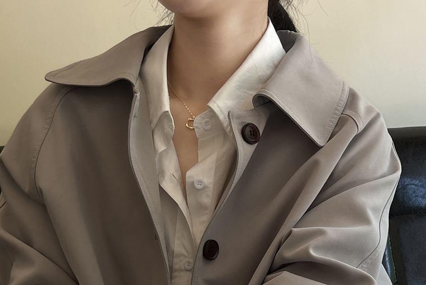 Collar Plain Midi Single-Breasted Coat Product Image