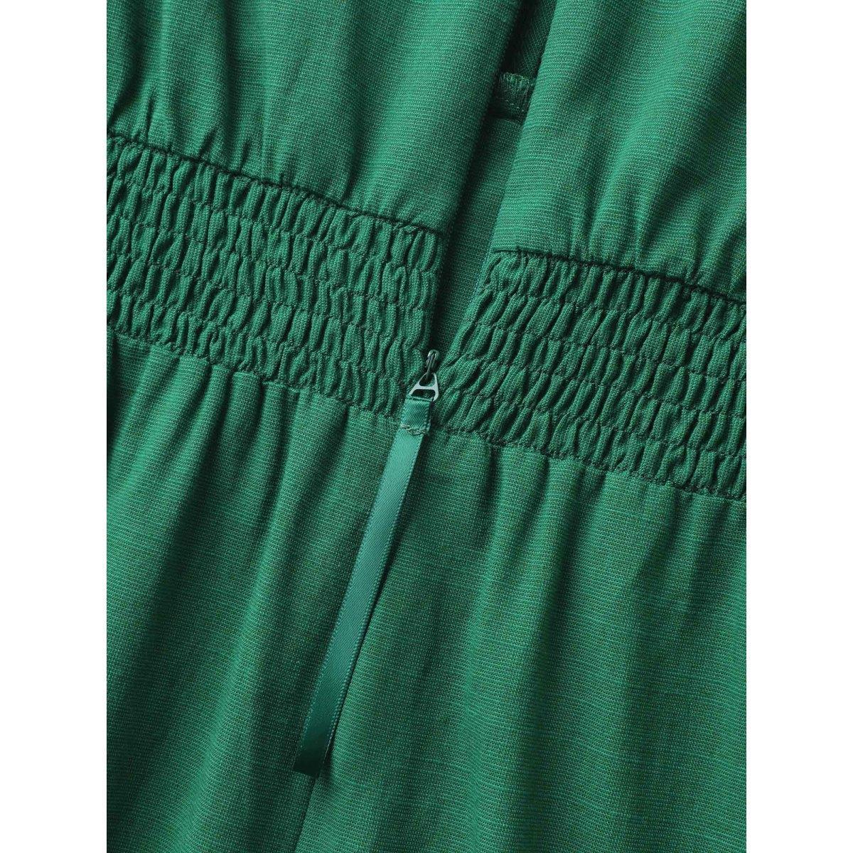 Plus Size DarkGreen Cinched-Waist V-Neck Solid Romper Women Short sleeve Non Vacation Loose Jumpsuits BloomChic 22-24/3X Product Image