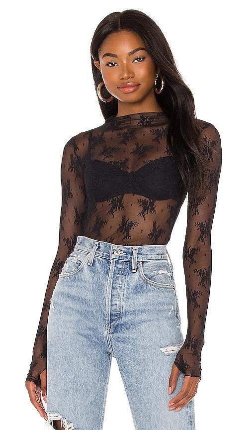 Free People Lady Lux Jacquard Sheer Mock Neck Long Sleeve Layering Top Product Image