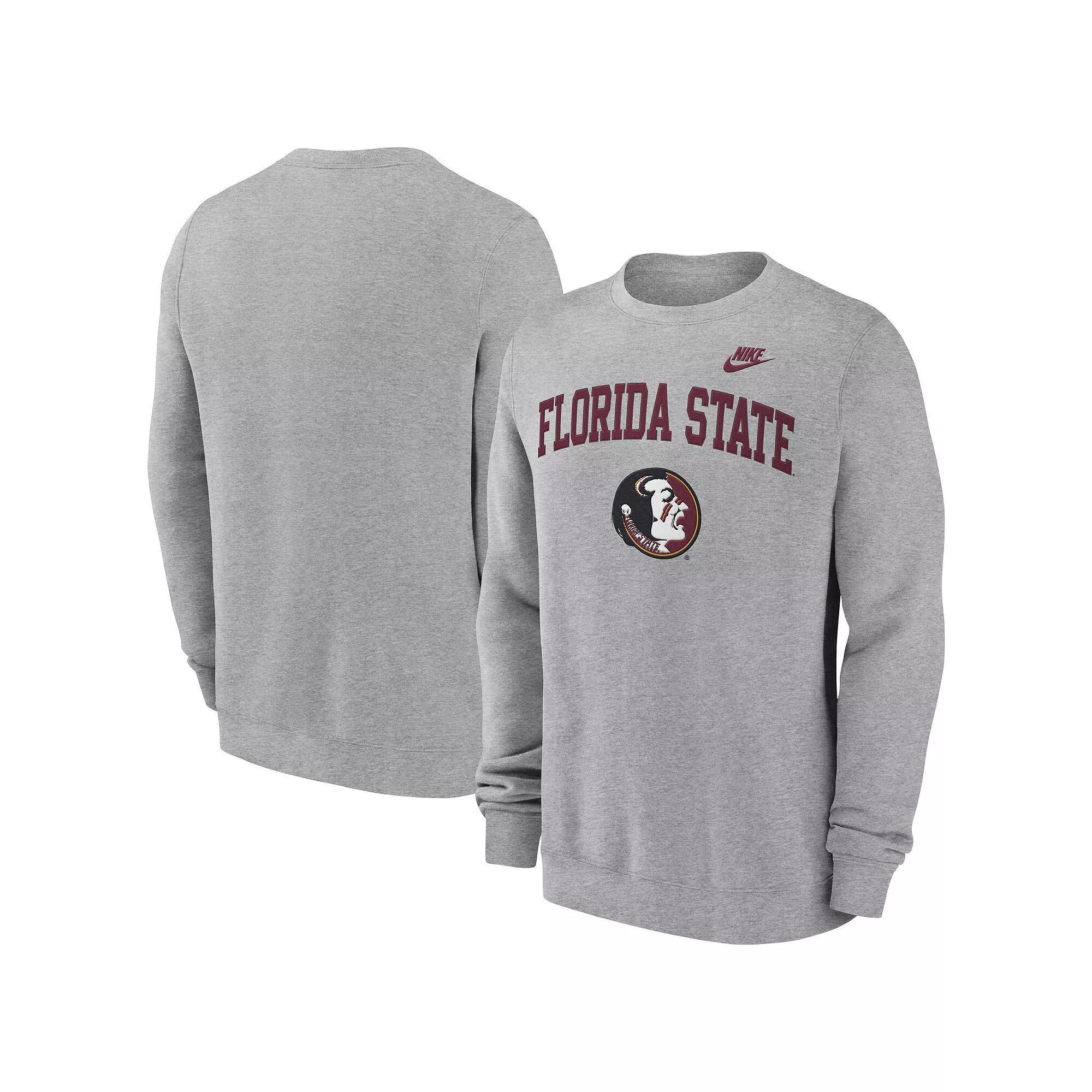 Mens Nike Heather Gray Florida State Seminoles Legacy Classic Tackle Twill EmbroideredArch Over Logo Pullover Sweatshirt Product Image