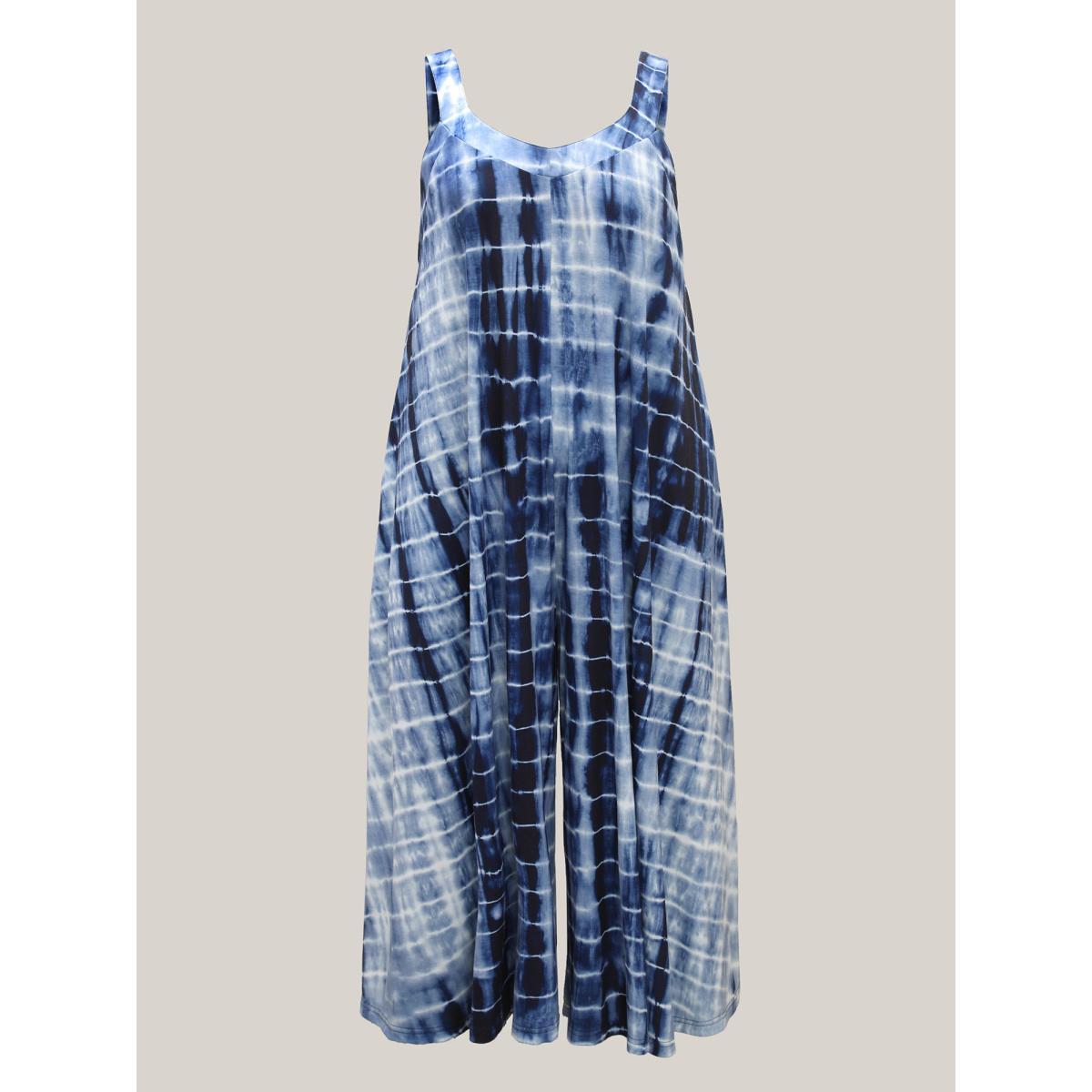 Plus Size DarkBlue Supersoft Tie-Dye Backless Jumpsuit Women Sleeveless Round Neck Everyday-Casual Loose Jumpsuits BloomChic 28/5X Product Image