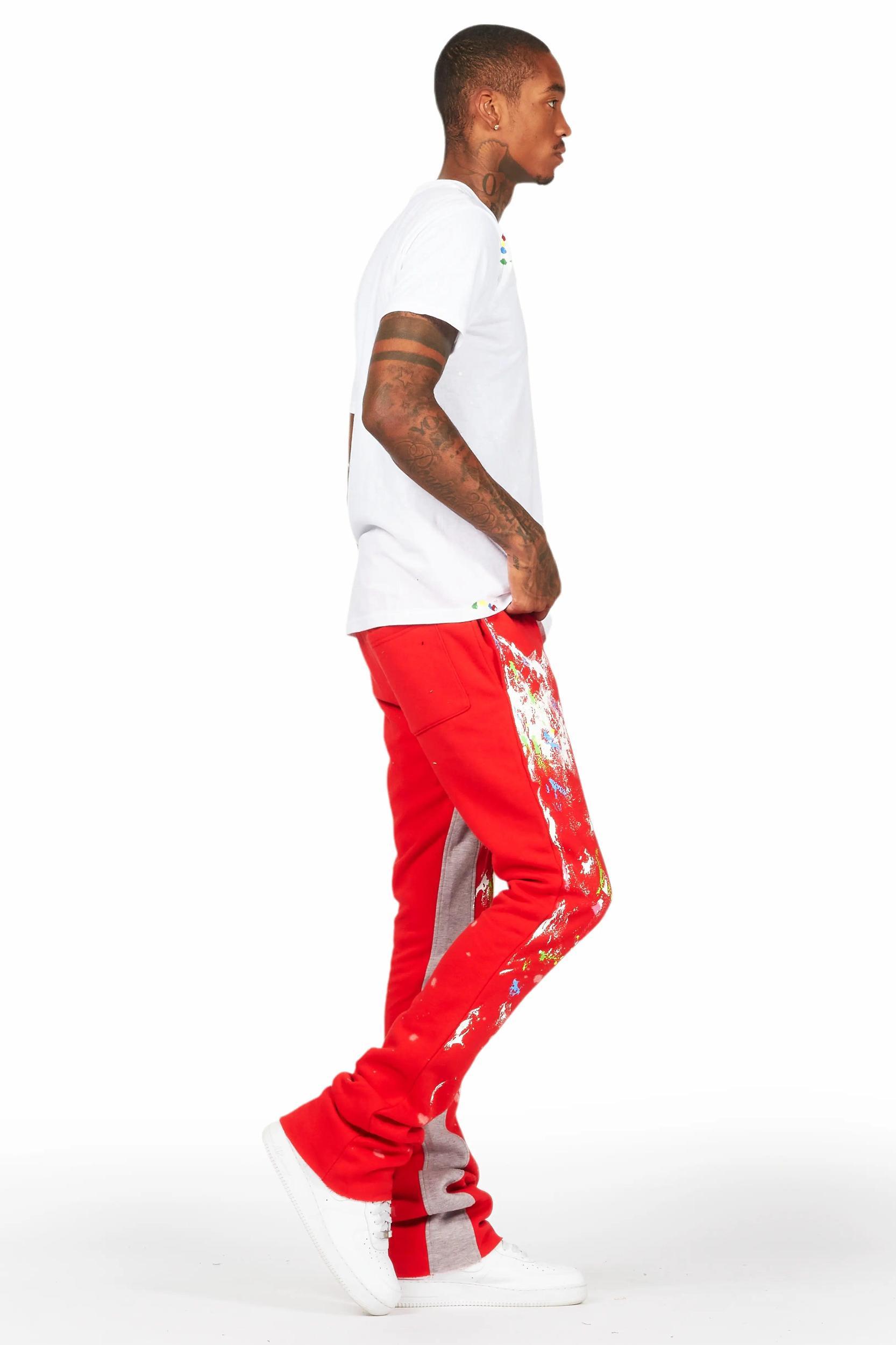 Washi Red Patchwork Stacked Flare Track Pant Male Product Image