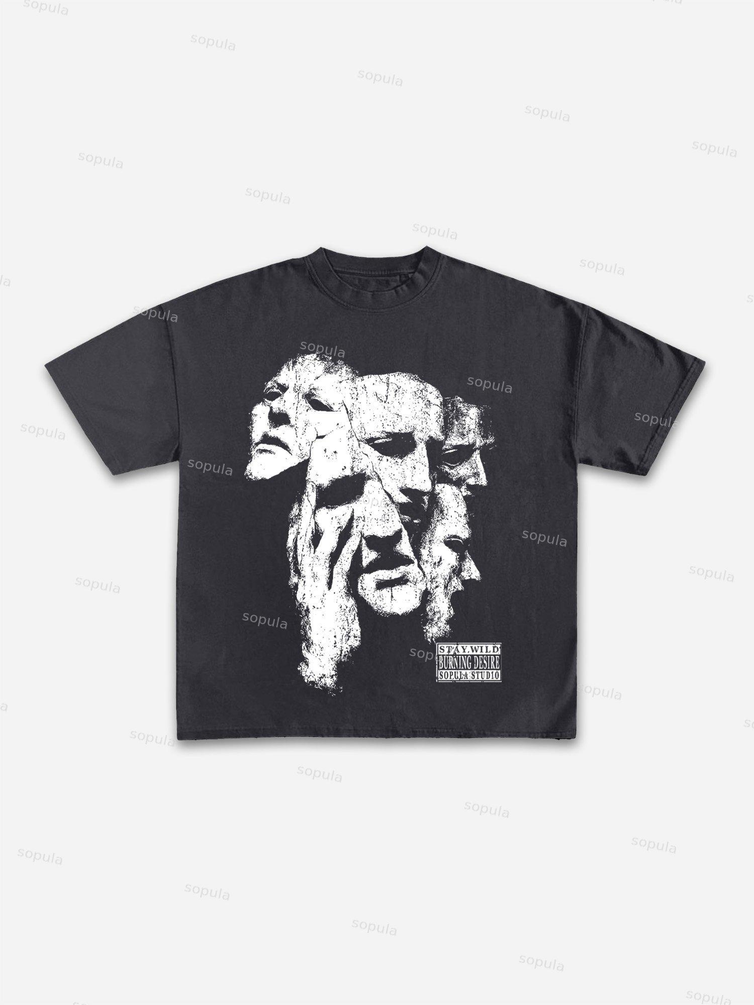 Sopula Abstract Mask Graphic Print Cotton T-shirt Product Image