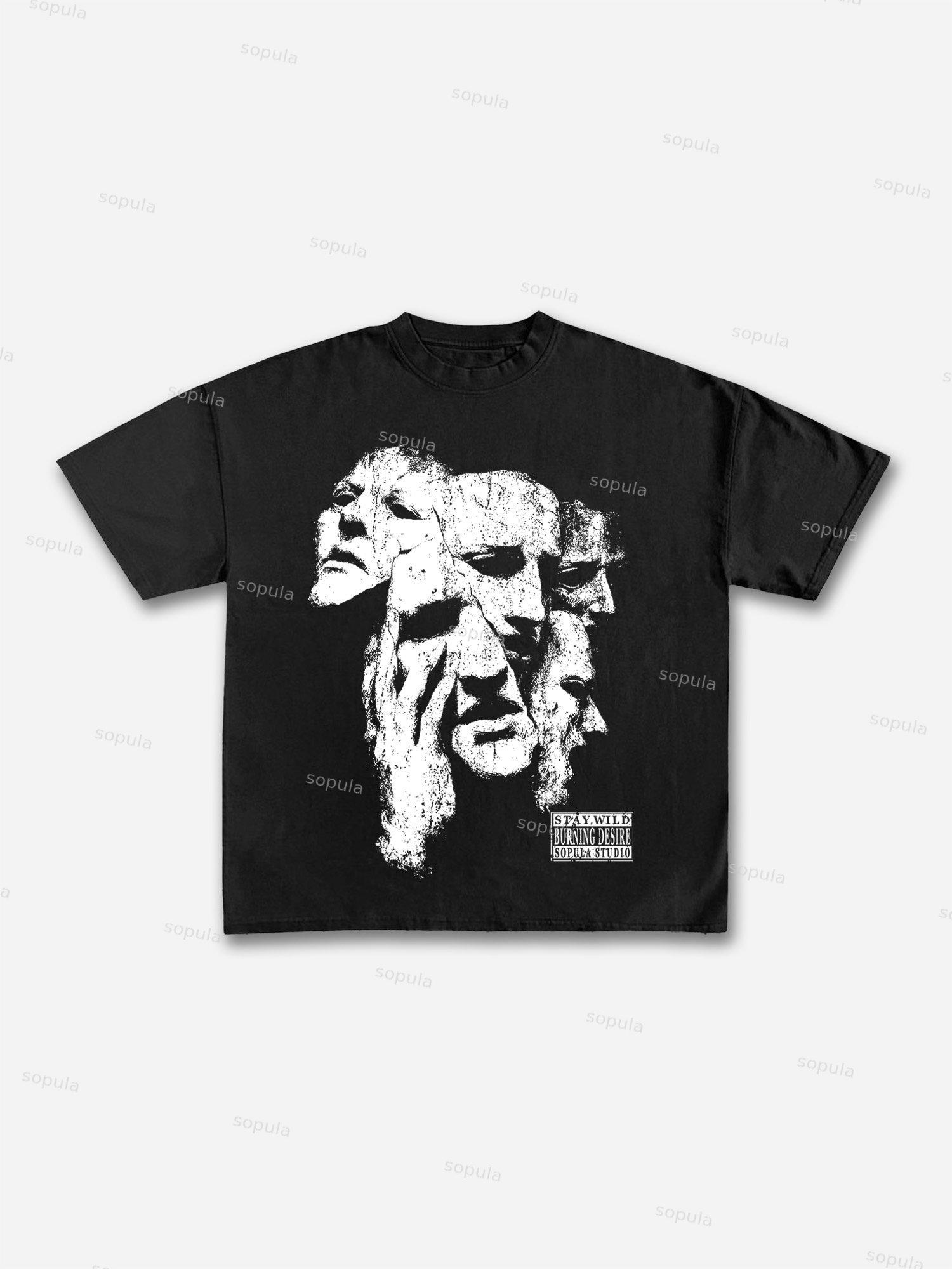 Sopula Abstract Mask Graphic Print Cotton T-shirt Product Image