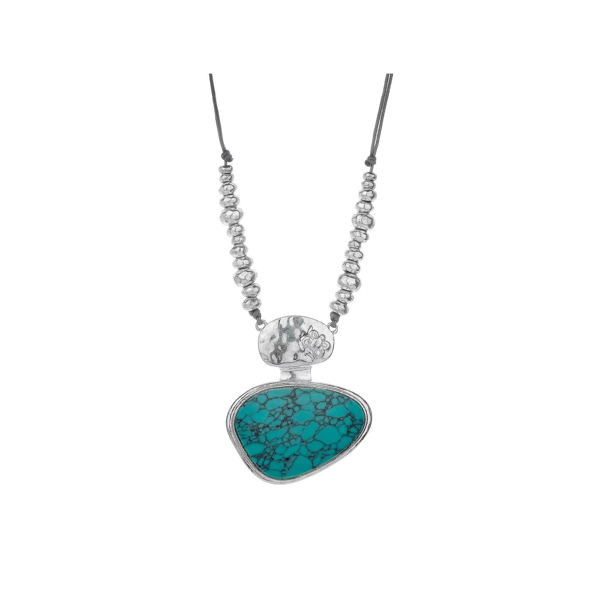 Bella Uno Silver Plated Simulated Turquoise Pendant Necklace, Women's, Size: 18+3", Silver Tone Product Image