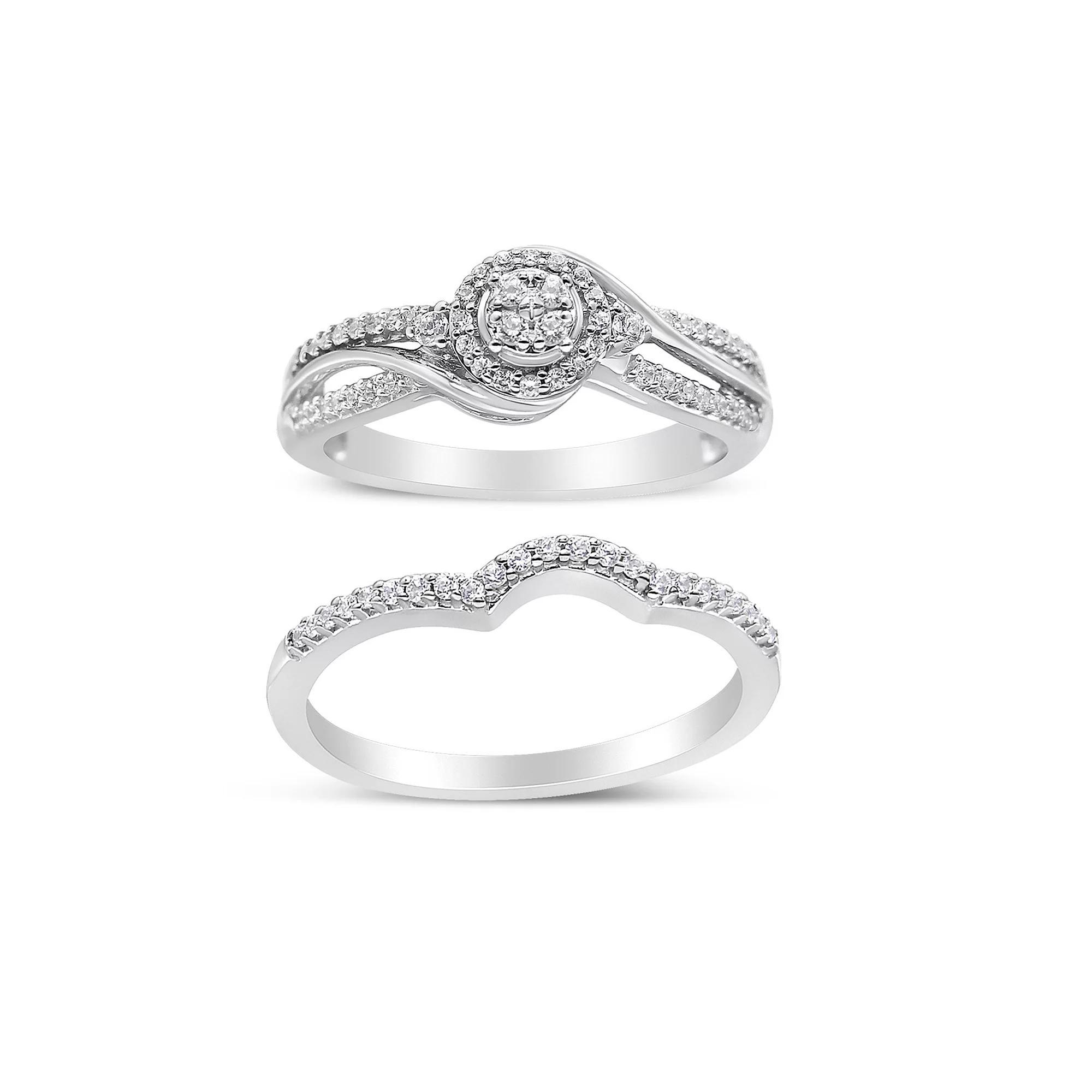 Haus of Brilliance Sterling Silver 1/3 Carat T.W. Diamond Composite Frame Bypass Engagement Ring Set, Women's, Size: 9 Product Image